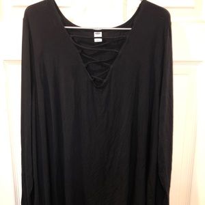 Black long sleeve criss cross neck